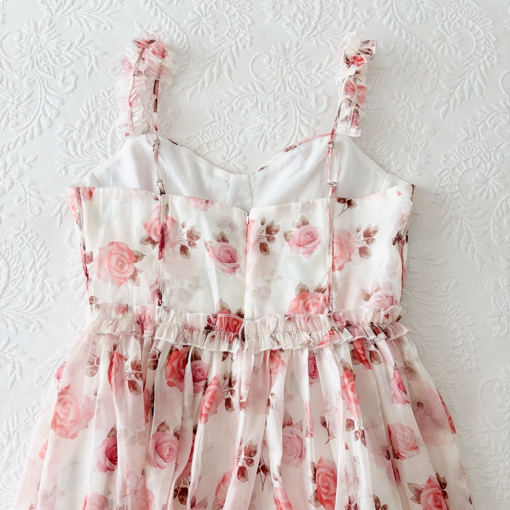 NWOT Lulus Sincerely Enchanting Ivory Floral Print Organza Midi Dress Large - Picture 5 of 7